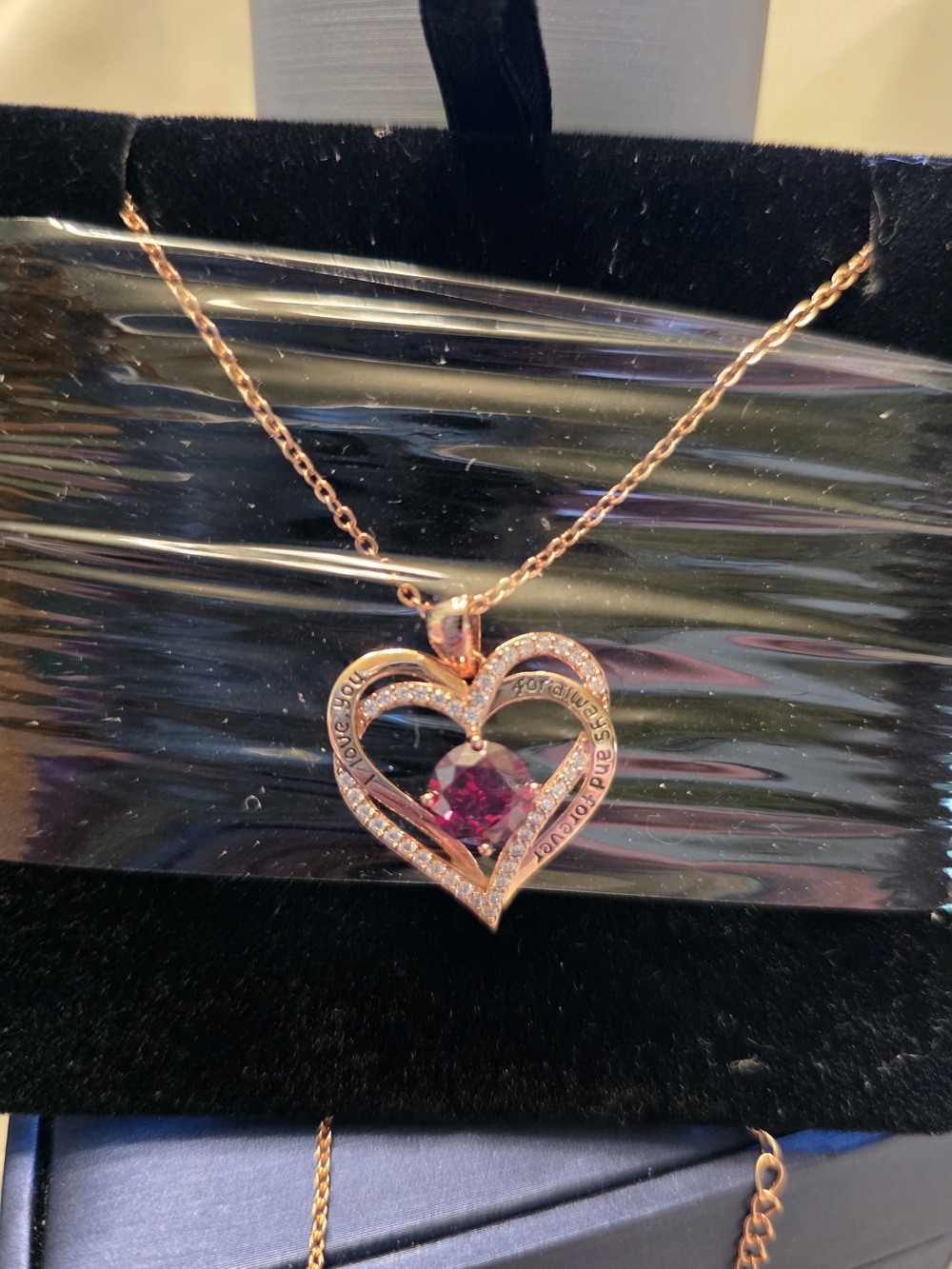 #416 Rose Gold Heart Pendant Necklace with Pink Gem